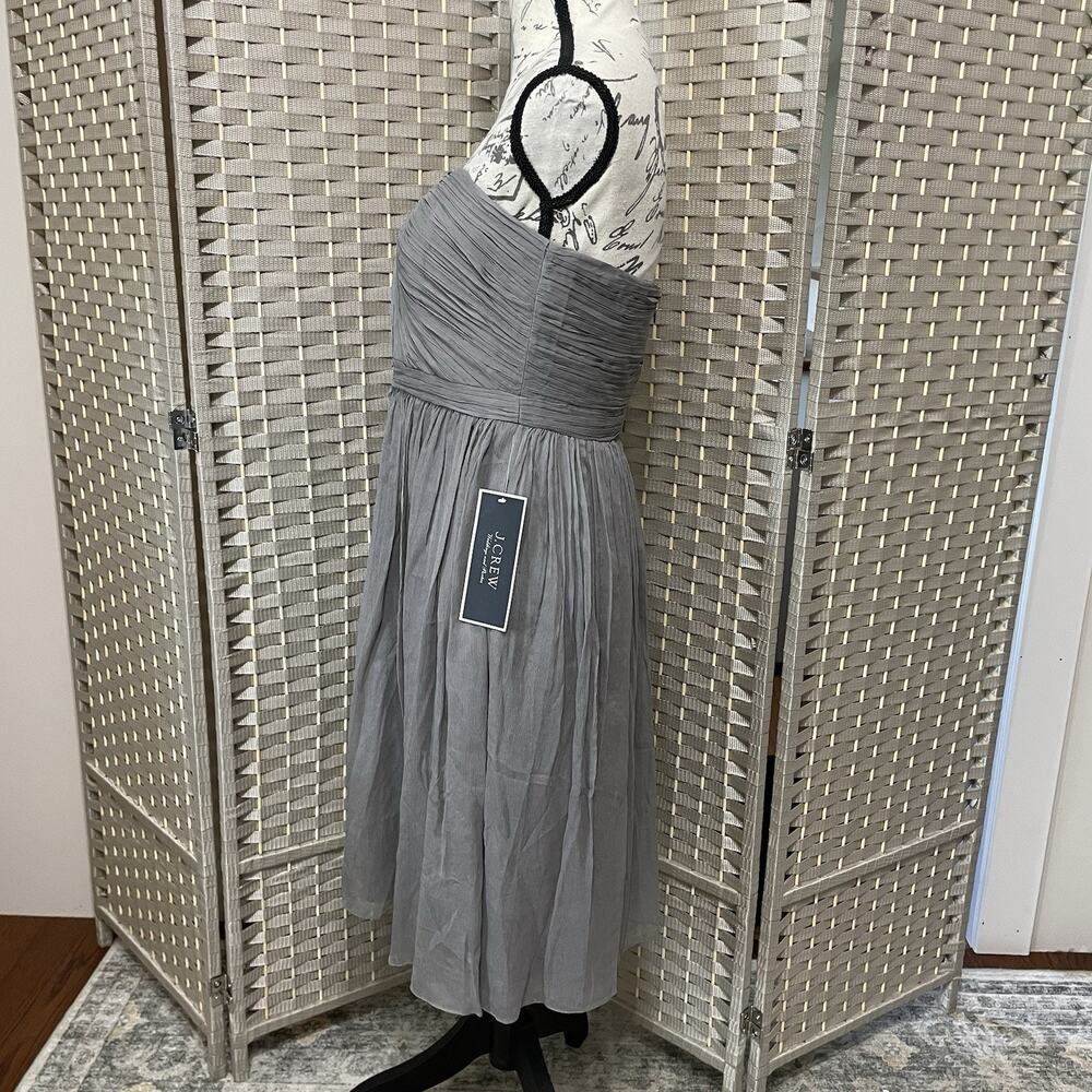 J.Crew Nadia Silk Chiffon Strapless Dress Size 6 Gray Weddings & Parties NEW - Picture 2 of 12